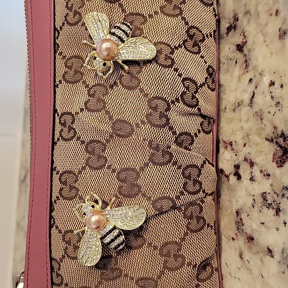 Bee brooch Bee Pin purse brooch gold crystals pearl brooch pin